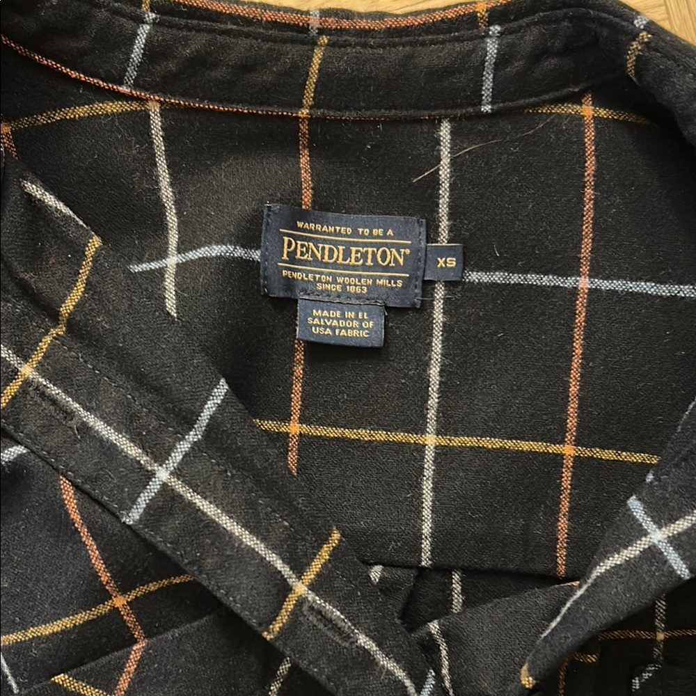 Pendleton Black Plaid Shirt with Orange and Yellow Accents